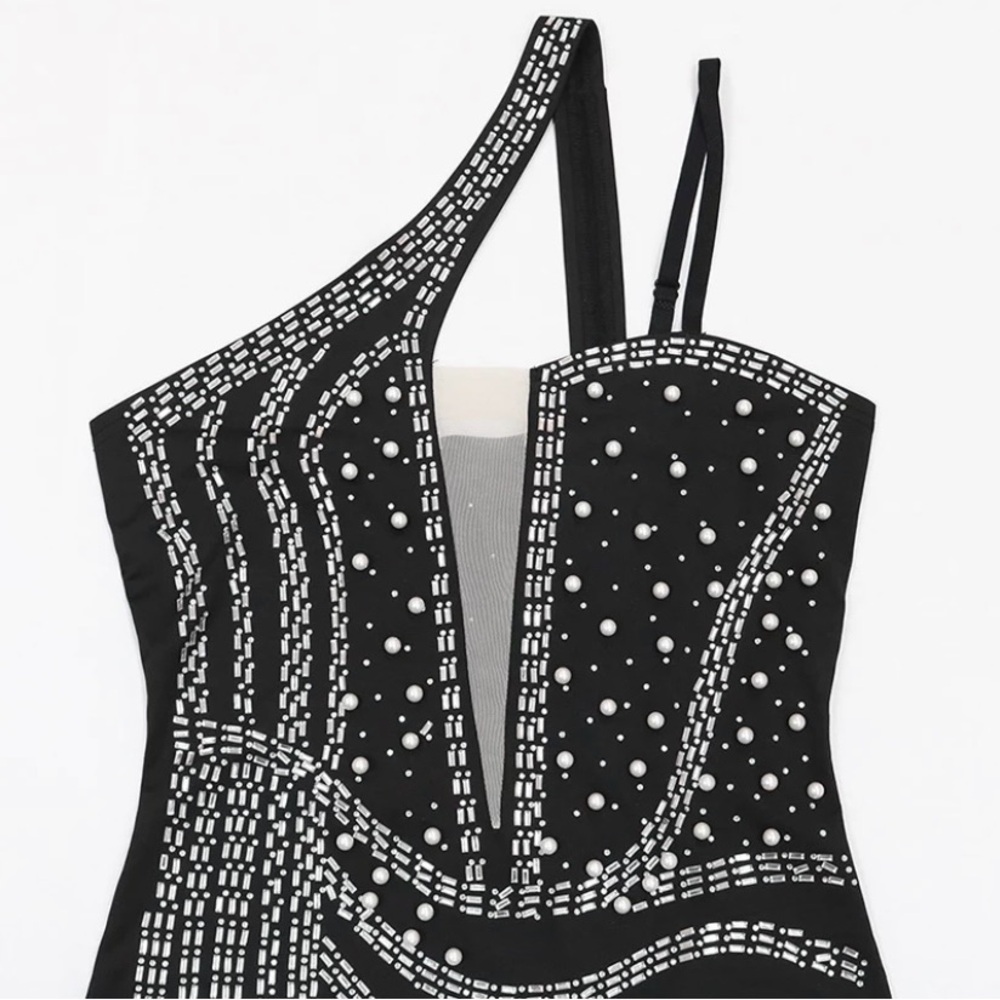 Elegant Black and White Asymmetrical Dress